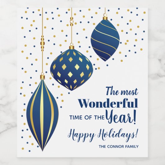 Blue and Gold Weihnachtsschmuck und Dots Weinetikett (Einzelnes Label)