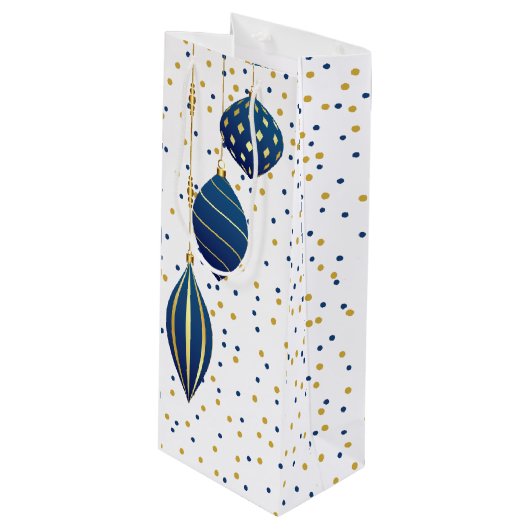 Blue and Gold Weihnachtsschmuck Urlaub Geschenktüte Für Weinflaschen (Vorderseite Schrägansicht)