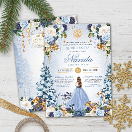 Blue and Gold Winter Wonderland Quinceanera Einladung
