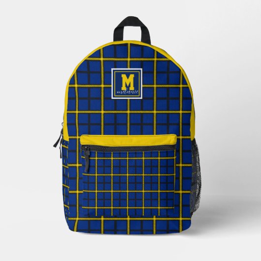 Blue and gold yellow checkered plaid Pittsburgh Bedruckter Rucksack (Vorderseite)