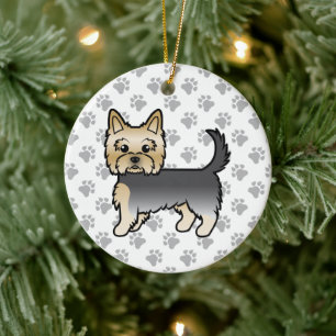Blue and Gold Yorkshire Terrier Cartoon Dog & Paws Keramik Ornament
