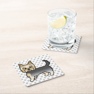 Blue and Gold Yorkshire Terrier Cartoon Dog & Paws Rechteckiger Pappuntersetzer