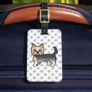 Blue and Gold Yorkshire Terrier Cartoon Dog & Text Gepäckanhänger
