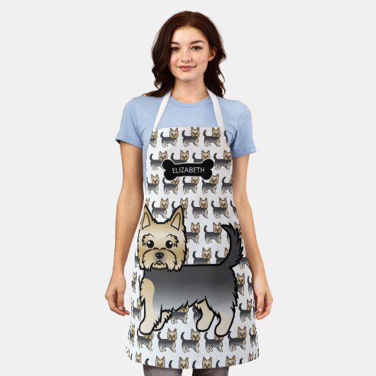 Blue and Gold Yorkshire Terrier Niedliche Hunde & Schürze (Getragen)