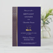 Blue and Gold zum Geburtstagsessen Einladung (Stehend Vorderseite)