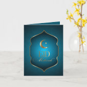 Blue and Golden Islamic Eid Mubarak Gruß Karte (Gelbe Blume)