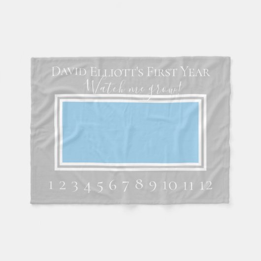 Blue and Gray Baby Boy Milestone Foto Fleecedecke (Vorderseite (Horizontal))