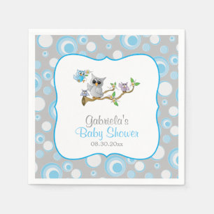 Blue and Gray Baby Owl Baby Showthema Serviette