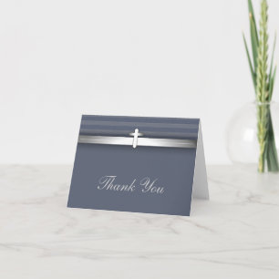 Blue and Gray Cross Thank You Cards Dankeskarte