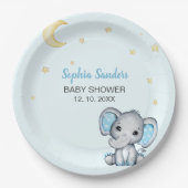 Blue and Gray Elephant Baby Shower boy Pappteller (Vorderseite)