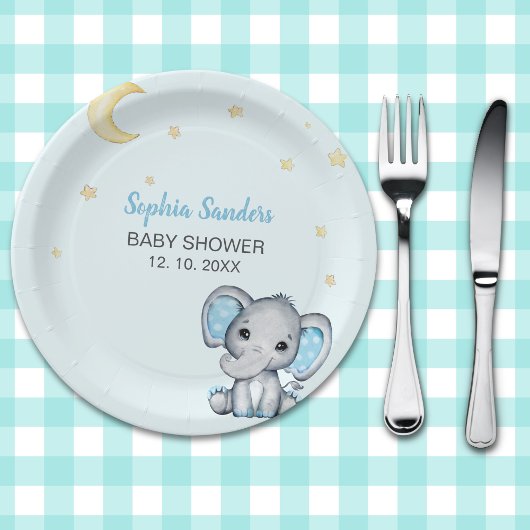 Blue and Gray Elephant Baby Shower boy Pappteller