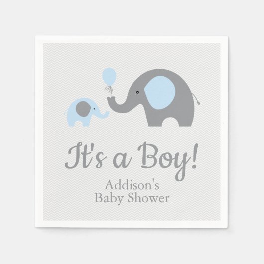 Blue and Gray Elephant Baby Shower Napkins Serviette (Vorderseite)