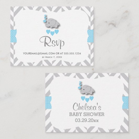 Blue and Gray Elephant Baby Shower - UAWG Email Begleitkarte (Vorne/Hinten)