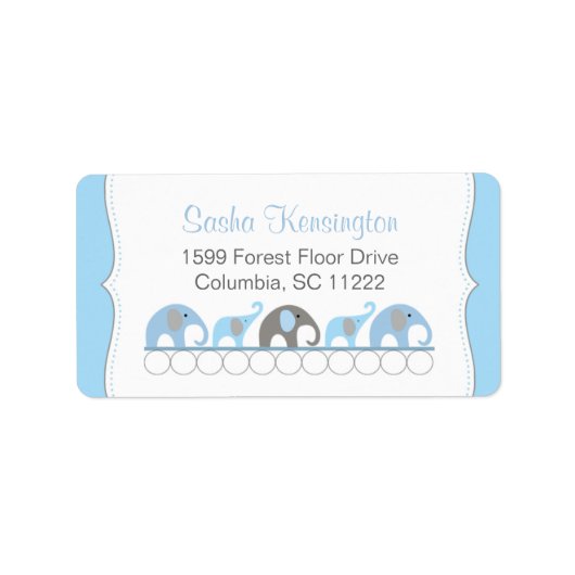 Blue and Gray Elephants Baby Boy Dusche Adressaufkleber (Vorne)