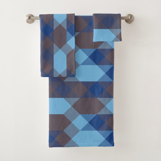 Blue and Gray geometric Badhandtuch Set (Insitu)