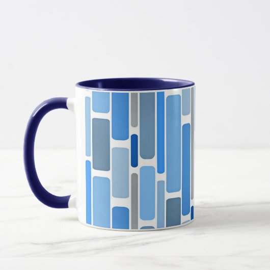 Blue and gray geometric pattern, tasse (Links)