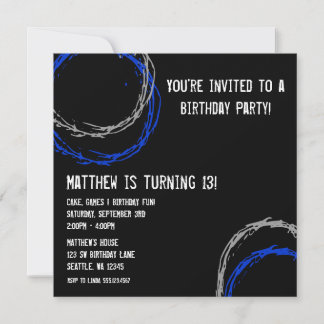 Blue and Gray Grunge Circles Boy Birthday Party Einladung