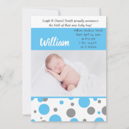 Blue and Gray Polka Dots | Baby Boy Foto Birth Ankündigung