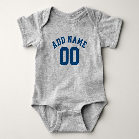 Blue and Gray Sports Jersey Individuelle Name Numb Baby Strampler (Vorderseite)