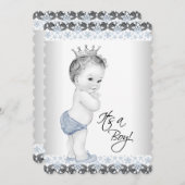 Blue and Gray Vintag Baby Boy Dusche Einladung (Vorne/Hinten)