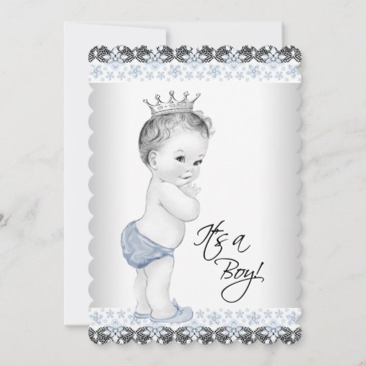 Blue and Gray Vintag Baby Boy Dusche Einladung (Vorderseite)