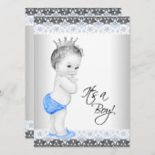 Blue and Gray Vintag Baby Boy Dusche Einladung (Vorne/Hinten)