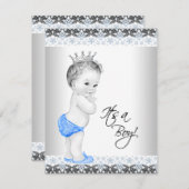 Blue and Gray Vintag Baby Boy Dusche Einladung (Vorne/Hinten)