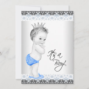 Blue and Gray Vintag Baby Boy Dusche Einladung