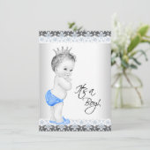 Blue and Gray Vintag Baby Boy Dusche Einladung (Stehend Vorderseite)