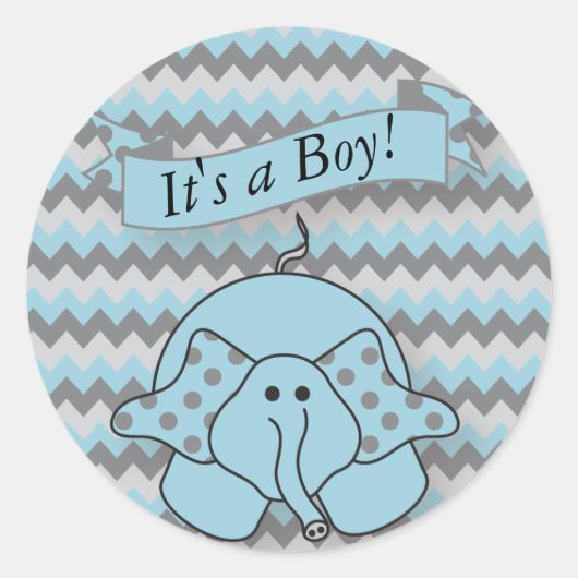 Blue and Gray Zickzack Baby Elephant Runder Aufkleber (Vorderseite)