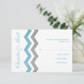 Blue and Gray Zig Zag Wedding RSVP (Stehend Vorderseite)