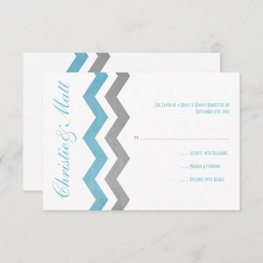 Blue and Gray Zig Zag Wedding RSVP (Vorne/Hinten)