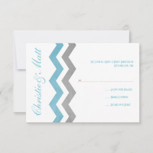 Blue and Gray Zig Zag Wedding RSVP Karte