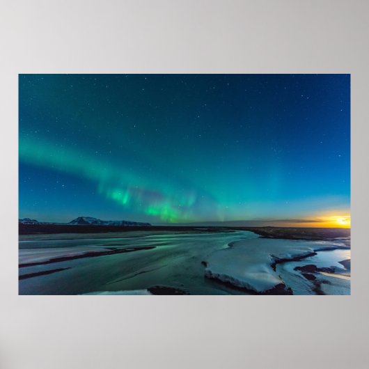 Blue and Green Aurora Borealis, Island Poster (Vorne)