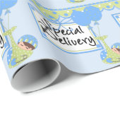 Blue and Green Baby Boy Wrapping Paper Geschenkpapier (Rolleneckpunkt)