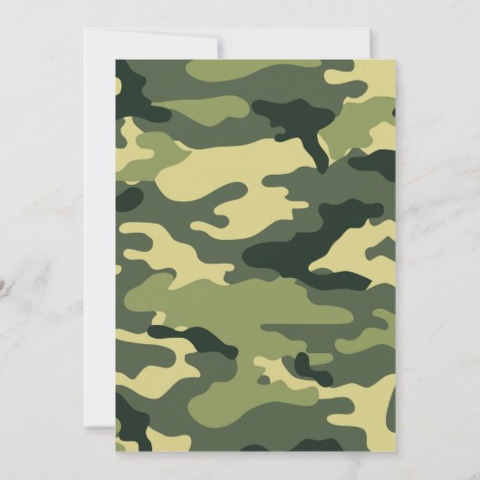 Blue and Green Camouflage Baby Dusche mit Füßen Einladung (Rückseite)