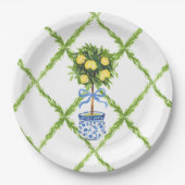 Blue and Green Chinoiserie Topiary Lemon Plates Pappteller (Vorderseite)