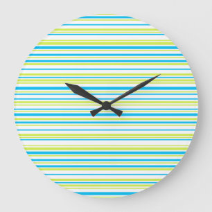 Blue and green colors simple Stripes Pattern Große Wanduhr