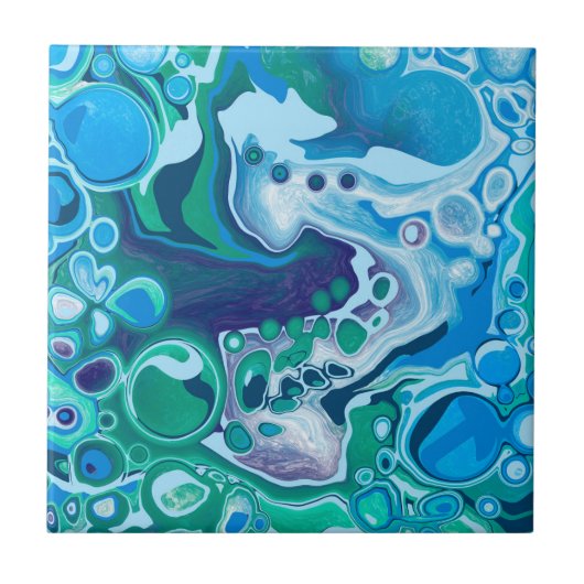 Blue and Green Digital Marble Fluid Art Fliese (Vorderseite)