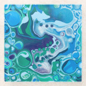 Blue and Green Digital Marble Fluid Art Glasuntersetzer (Vorderseite)