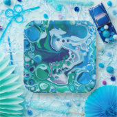 Blue and Green Digital Marble Fluid Art Paper Pla Pappteller (Party)