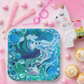 Blue and Green Digital Marble Fluid Art Paper Pla Pappteller (Party)