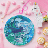 Blue and Green Digital Marble Fluid Art Pappteller (Party)