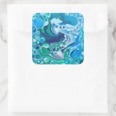 Blue and Green Digital Marble Fluid Art Quadratischer Aufkleber (Tasche)