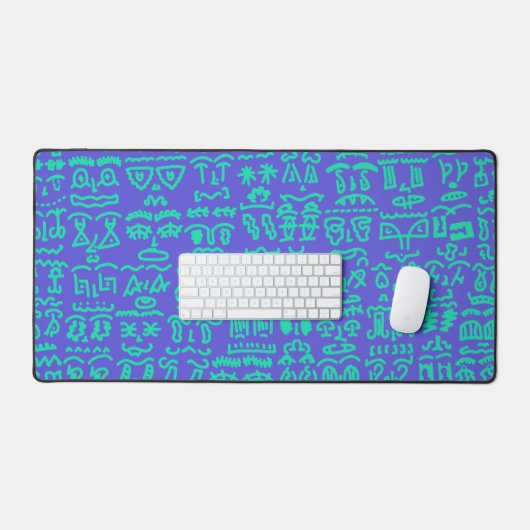 Blue and Green Doodle Desk Mat – Abstract Artistic Schreibtischunterlage (Tastatur & Maus)