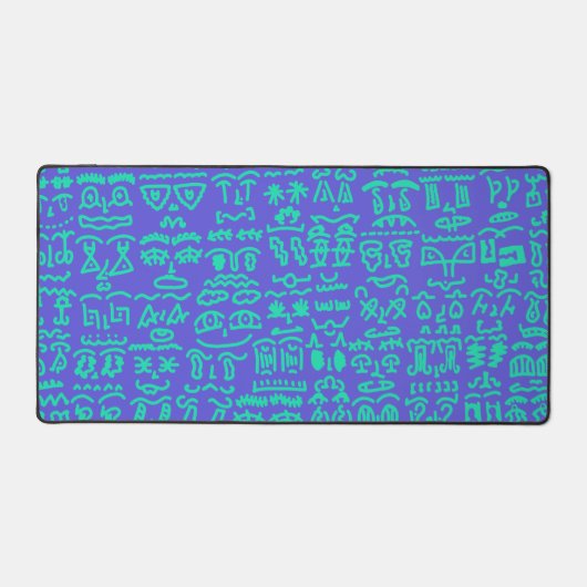 Blue and Green Doodle Desk Mat – Abstract Artistic Schreibtischunterlage (Vorderseite)