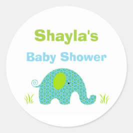 Blue and Green Elephant Baby Showsticker Runder Aufkleber