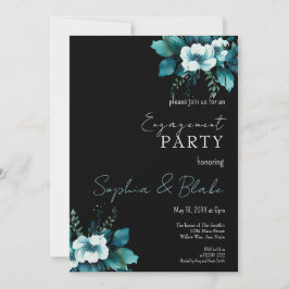 Blue and Green Floral Black Engagement Party Einladung
