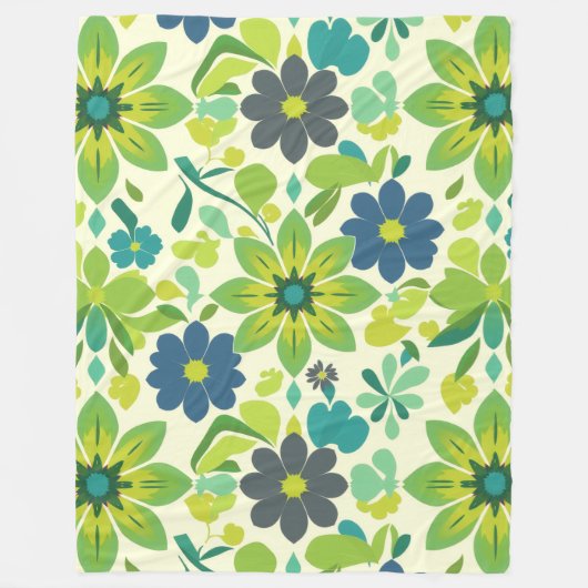 Blue and Green Floral Fleece Blanket (Vorderseite)