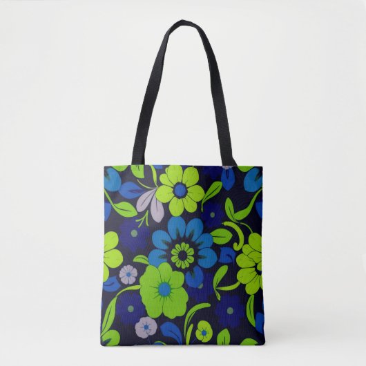 Blue and Green Floral Tote Bag Tasche (Vorderseite)